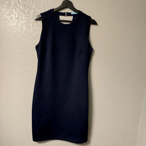 J.McLaughlin Barry Navy Blue Stretch Scuba Dress Size Medium Sleeveless - Picture 2 of 7